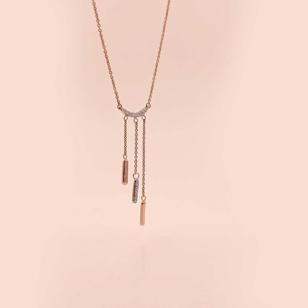 Modern Crescent & Linear Drop Fringe Diamond Necklace in 18K Rose Gold