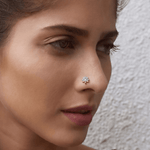 Load image into Gallery viewer, Delicate Diamond Half-Bloom Lotus Nose Pin in 18K Yellow Gold
