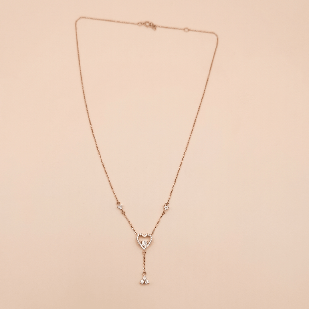 Romantic Nested Heart Diamond Lariat Necklace in 18K Rose Gold