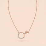Load image into Gallery viewer, Charming Honeycomb &amp; Bee Diamond Necklace in 18K Rose Gold
