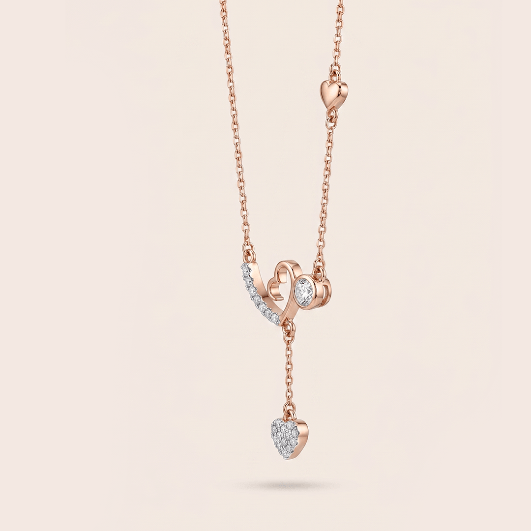 Romantic Abstract Heart Diamond Lariat Necklace in 18K Rose Gold