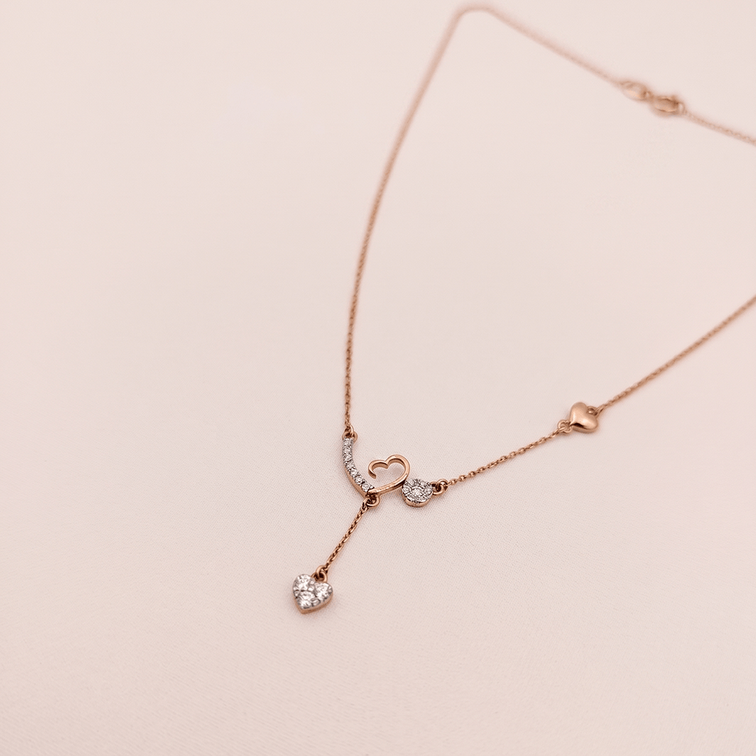 Romantic Abstract Heart Diamond Lariat Necklace in 18K Rose Gold