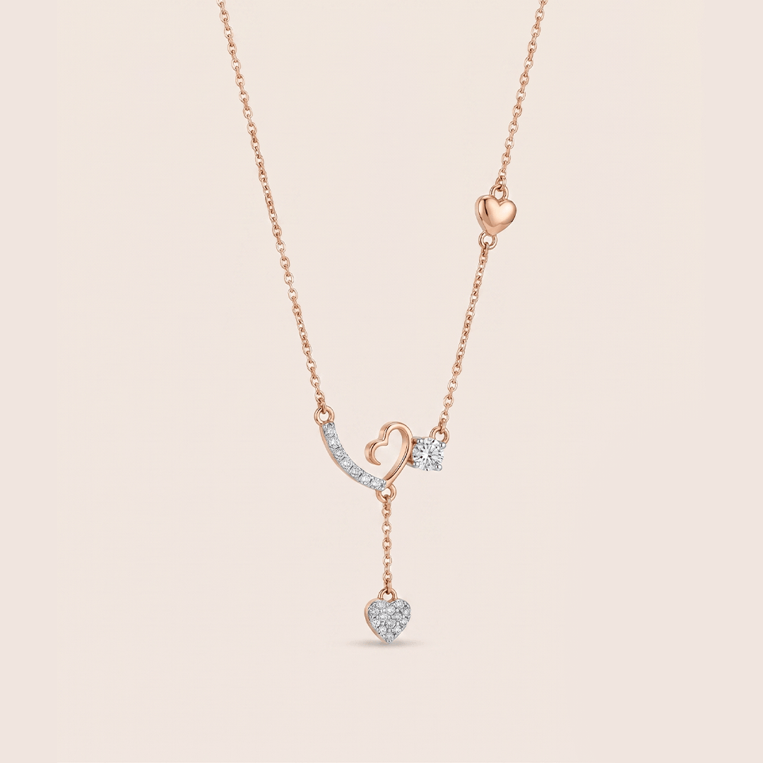 Romantic Abstract Heart Diamond Lariat Necklace in 18K Rose Gold