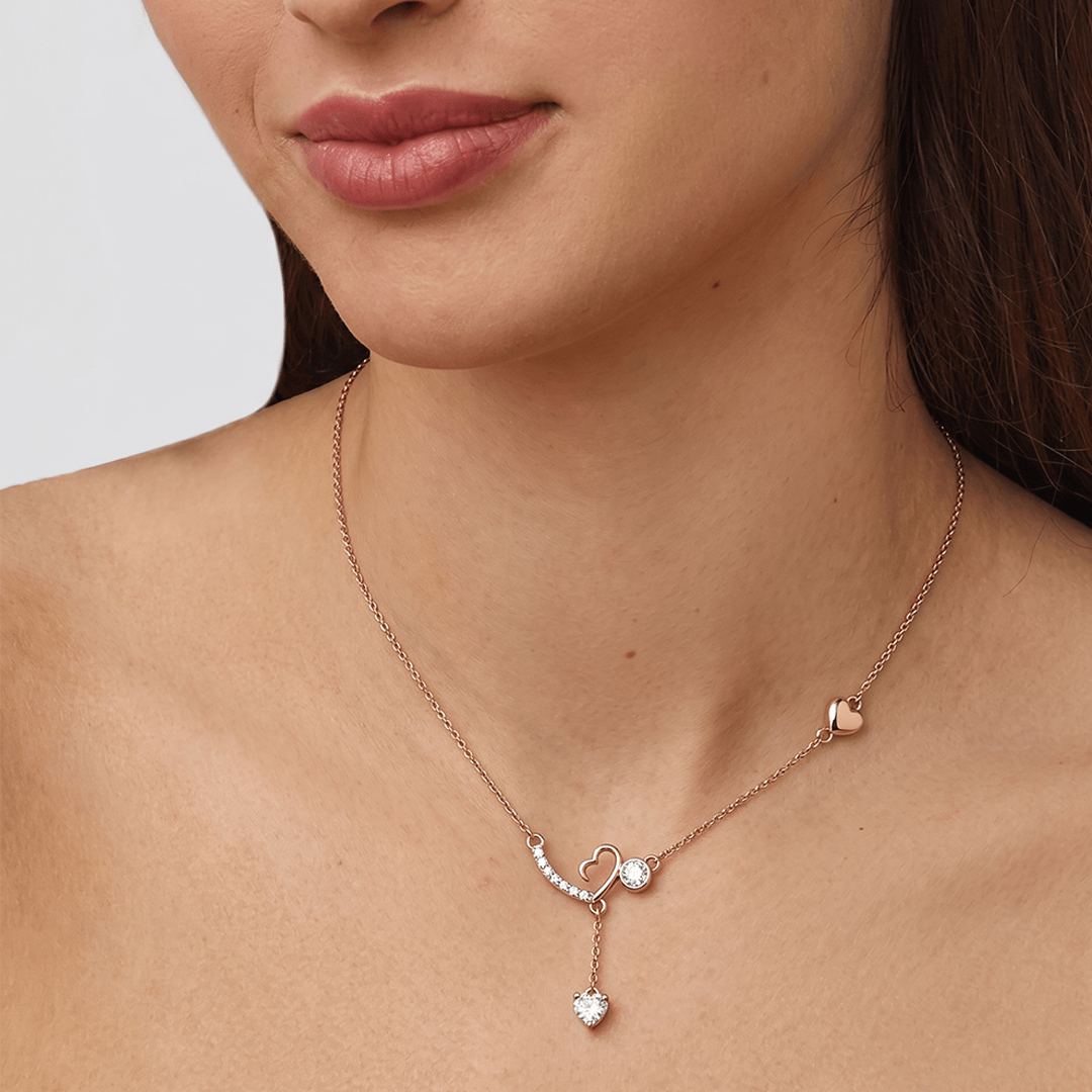 Romantic abstract heart diamond lariat necklace in 18k rose gold