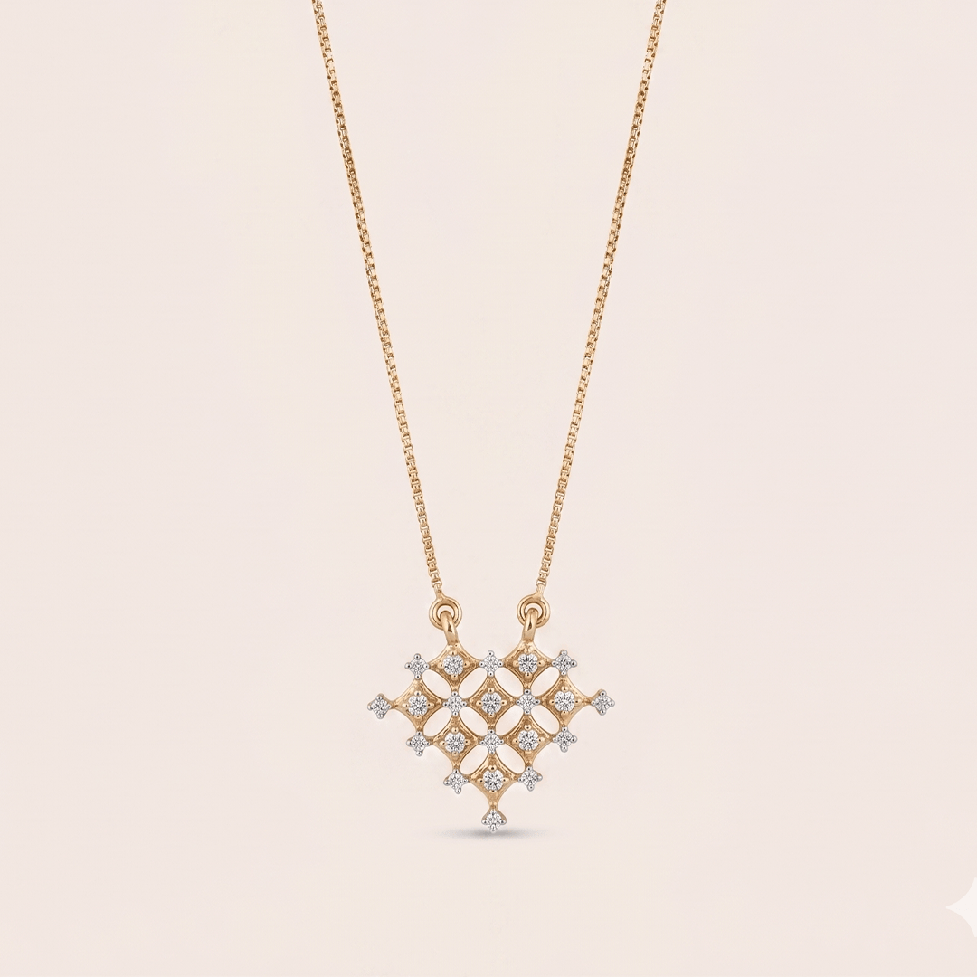 Geometric Lattice Diamond Necklace in 18K Rose Gold