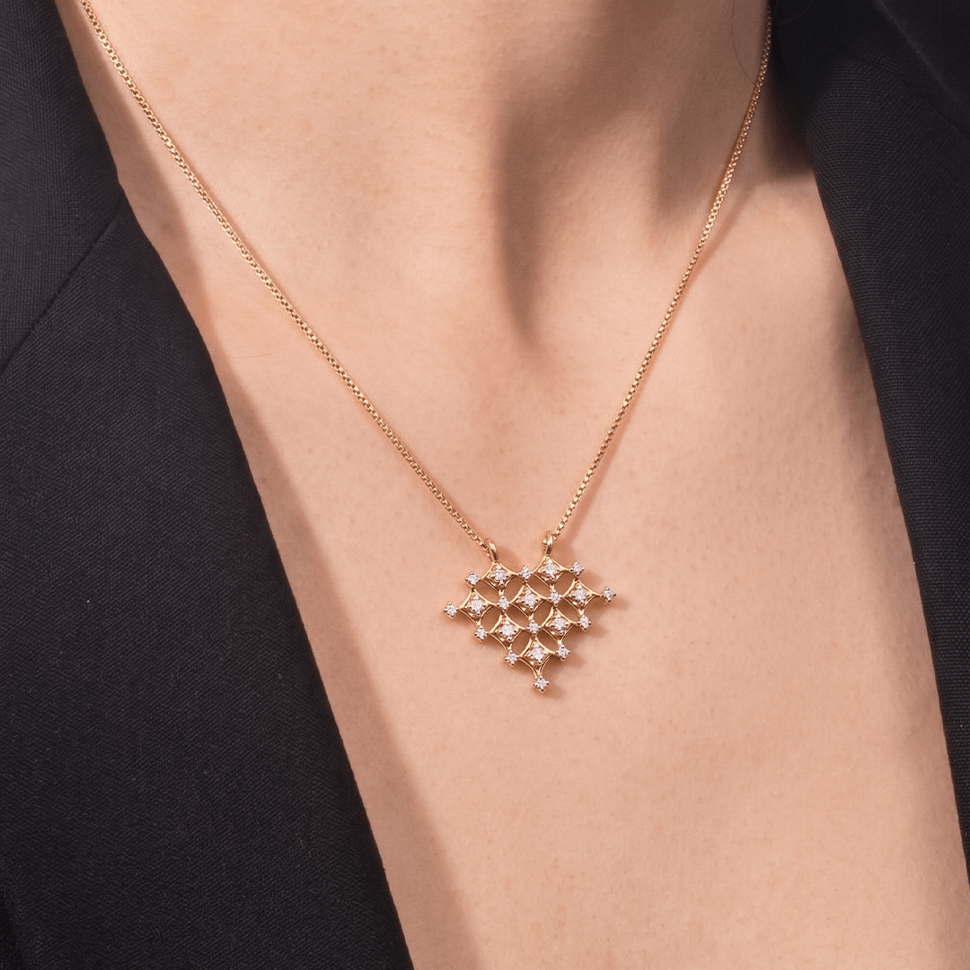 Geometric Lattice Diamond Necklace in 18K Rose Gold