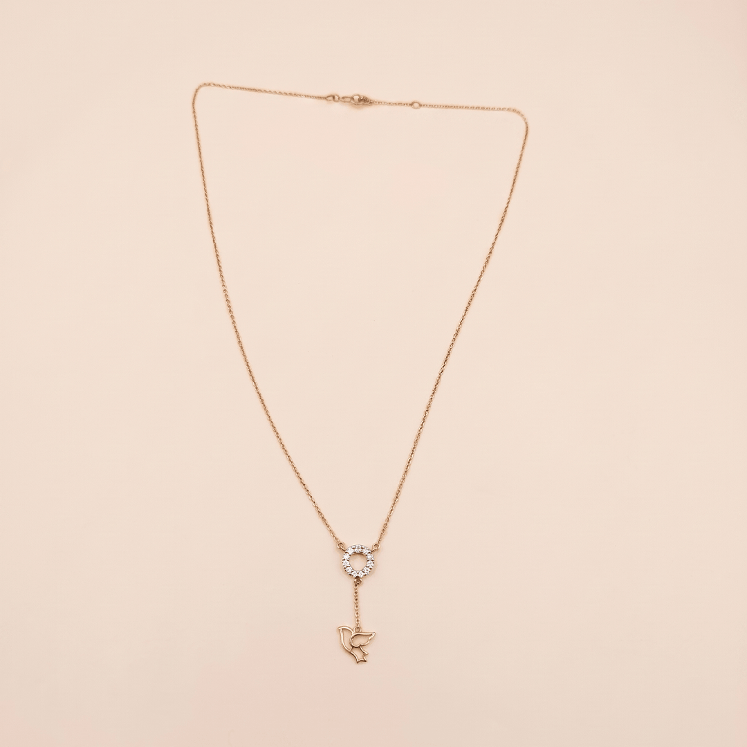 Delicate Diamond Circle & Dove Lariat Necklace in 18K Rose Gold