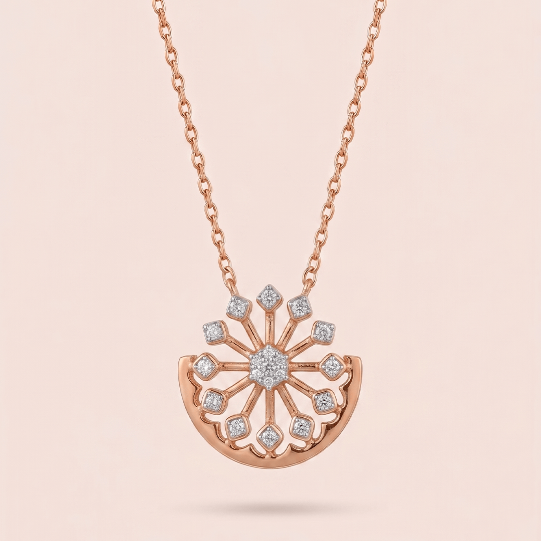 Art Deco Sunburst & Crescent Diamond Necklace in 18K Rose Gold