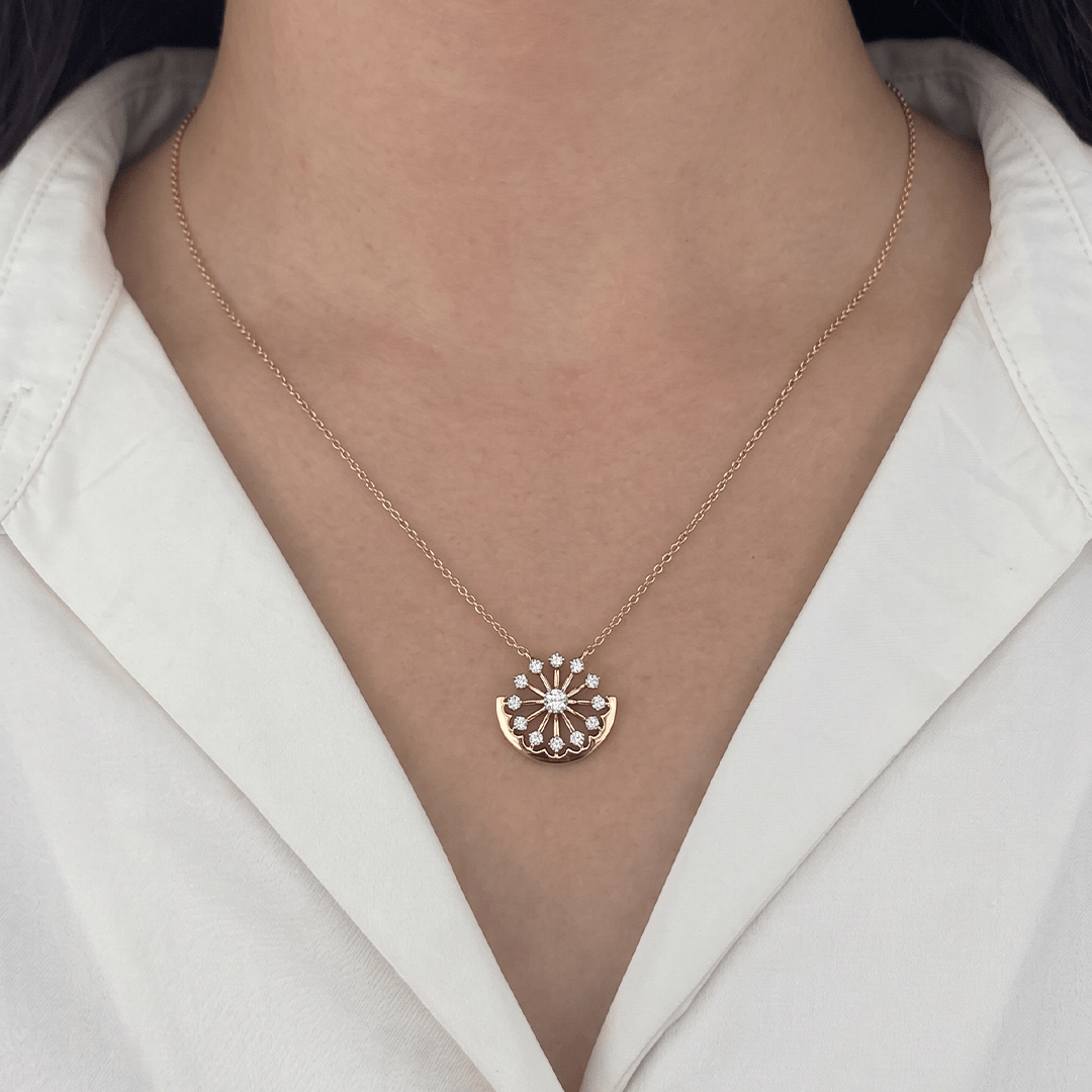 Art Deco Sunburst & Crescent Diamond Necklace in 18K Rose Gold