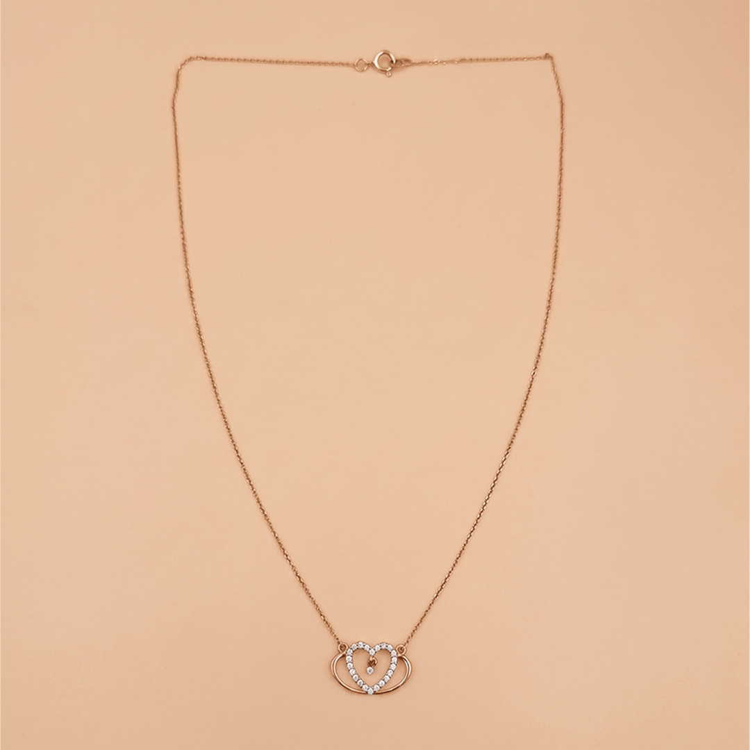 Radiant Nested Double Heart Diamond Necklace in 18K Rose Gold