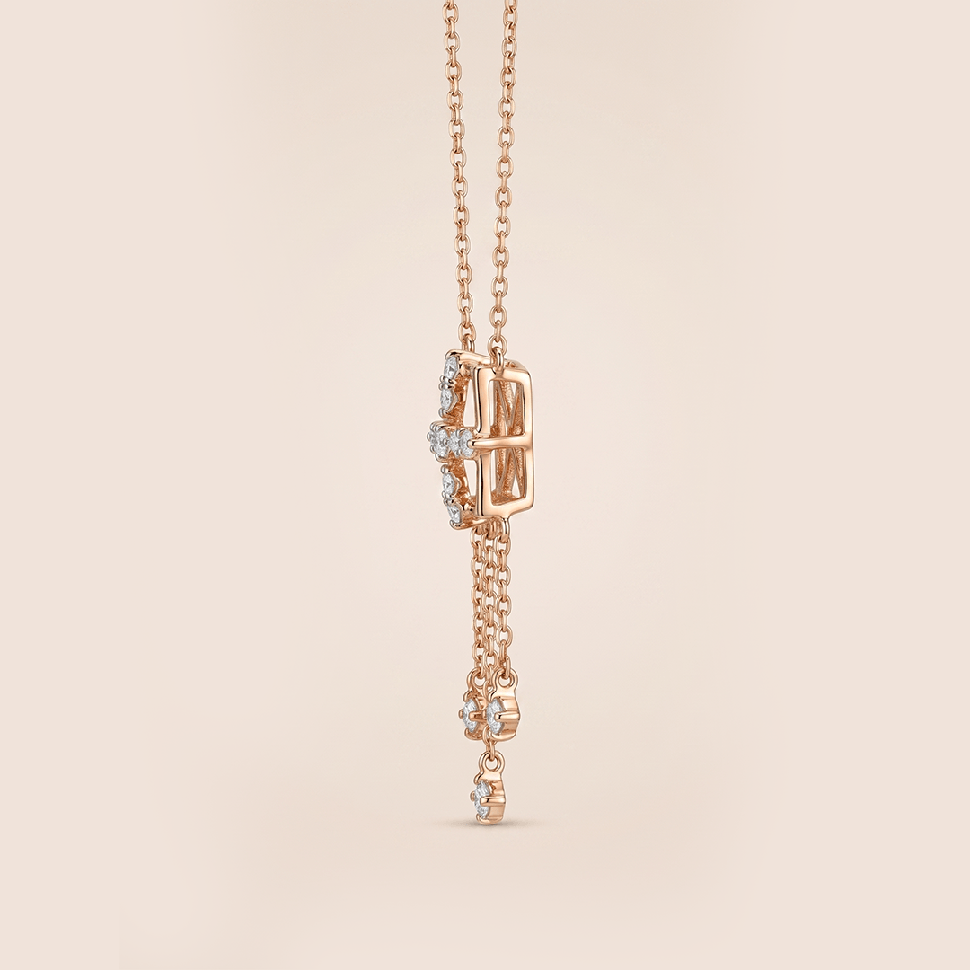 Modern Geometric Diamond Fringe Necklace in 18K Rose Gold
