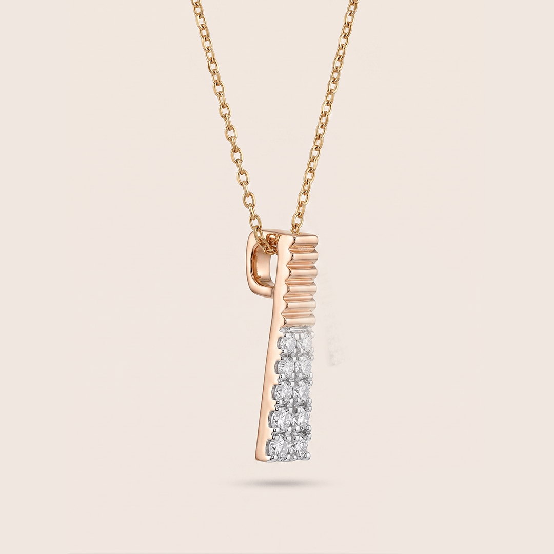 Modern Ribbed Vertical Bar Diamond Necklace in 18K Rose Gold
