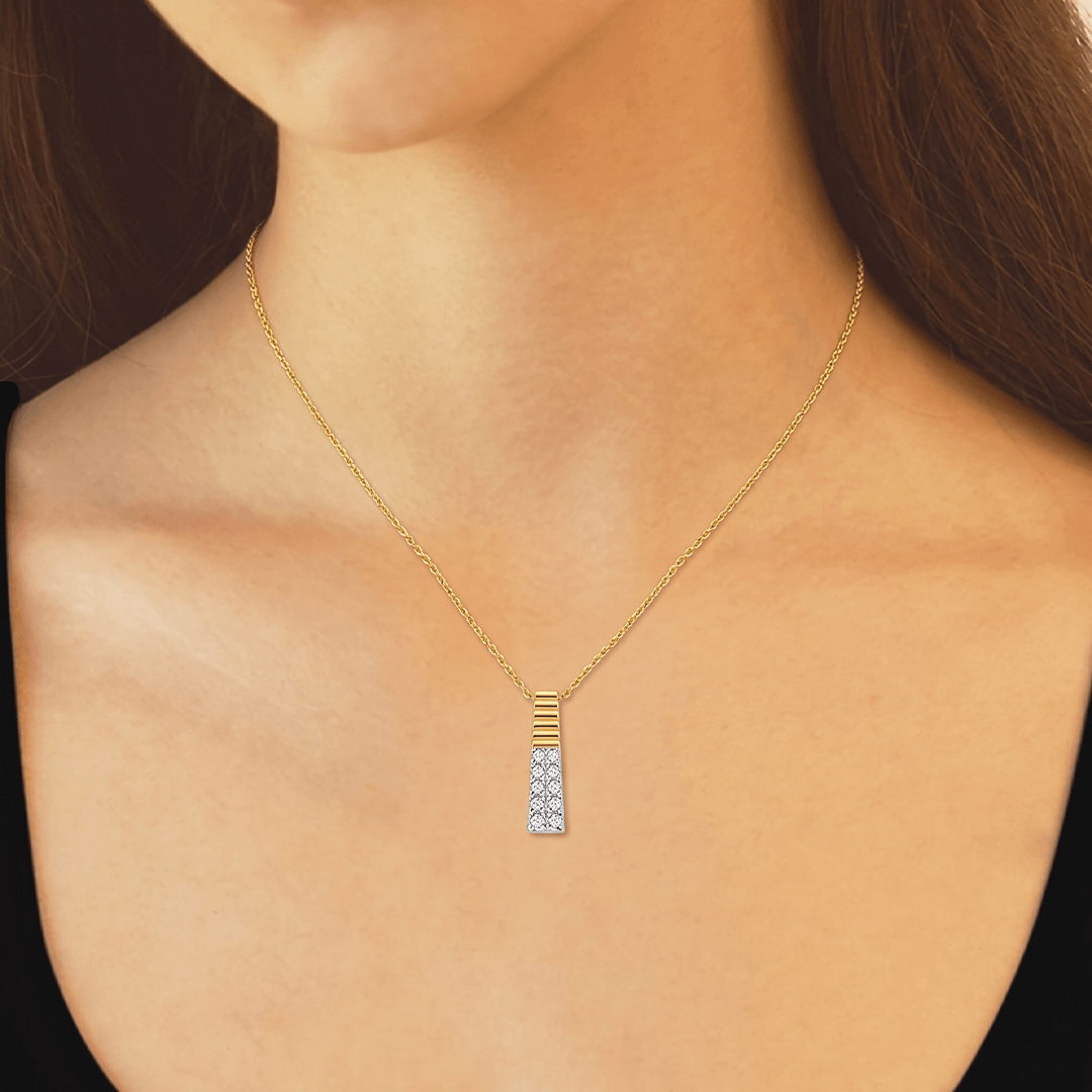 Modern Ribbed Vertical Bar Diamond Necklace in 18K Rose Gold