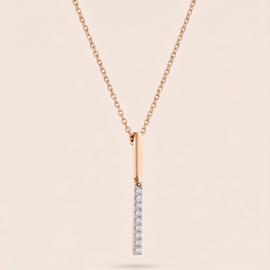 Modern Split Linear Diamond Necklace in 18K Rose Gold