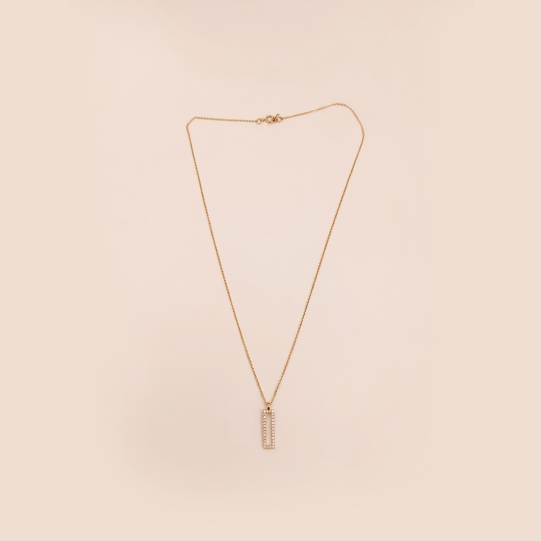 Modern Open Rectangular Diamond Necklace in 18K Rose Gold