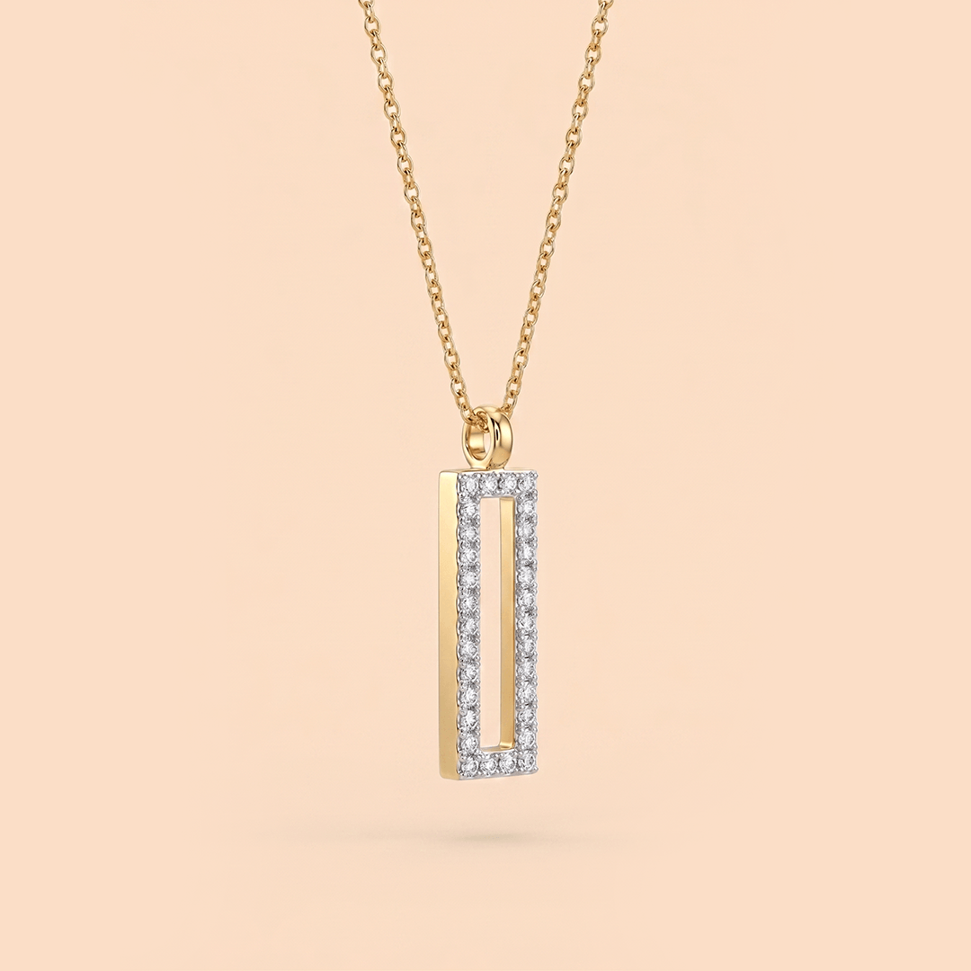 Modern Open Rectangular Diamond Necklace in 18K Rose Gold