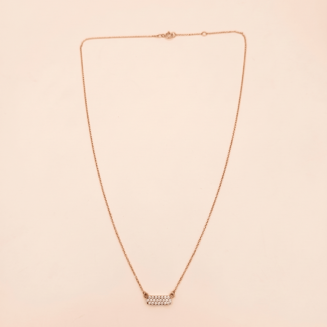 Elegant Pavé Diamond Bar Necklace in 18K Rose Gold