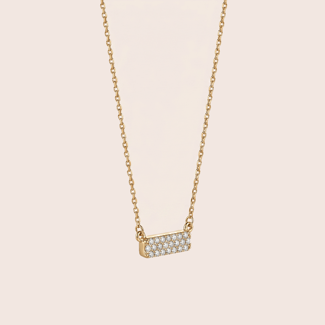 Elegant pavé diamond bar necklace in 18k rose gold