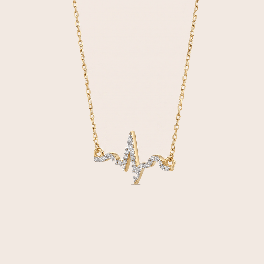 Sparkling Diamond Heartbeat Pulse Necklace in 18K Yellow Gold