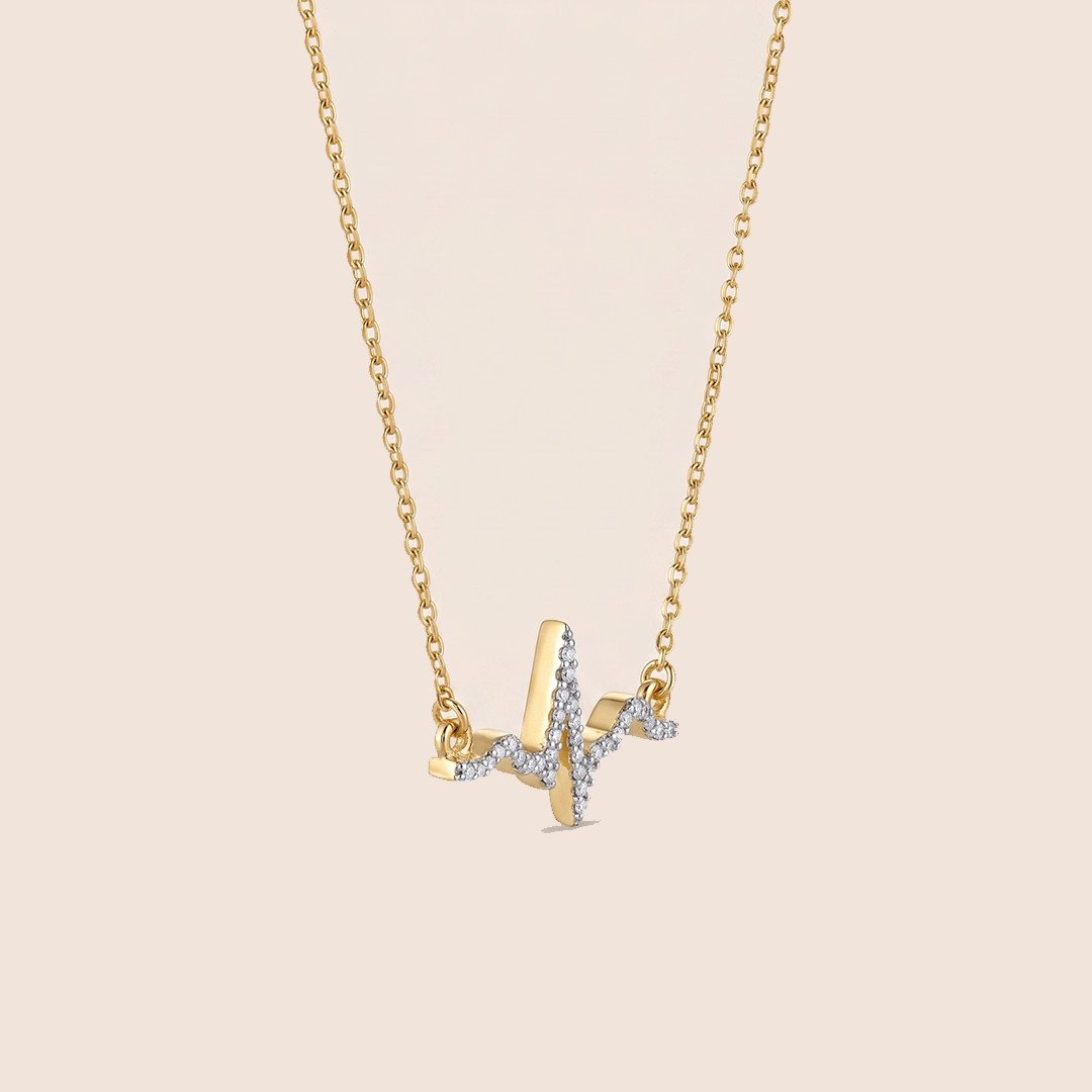 Sparkling Diamond Heartbeat Pulse Necklace in 18K Yellow Gold