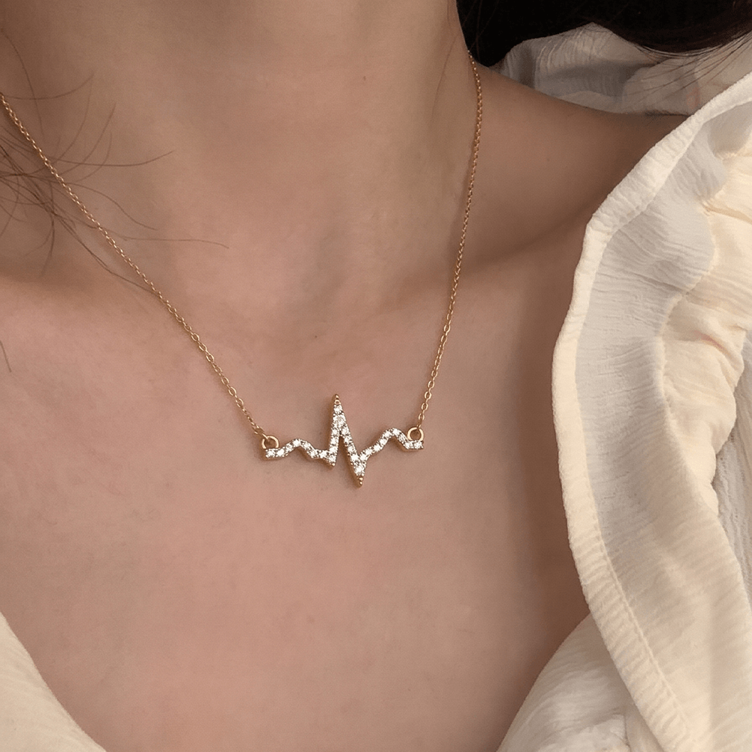 Sparkling Diamond Heartbeat Pulse Necklace in 18K Yellow Gold