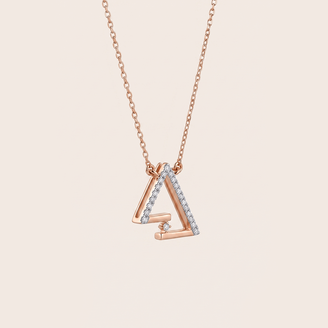 Modern Abstract Triangular Diamond Necklace in 18K Rose Gold