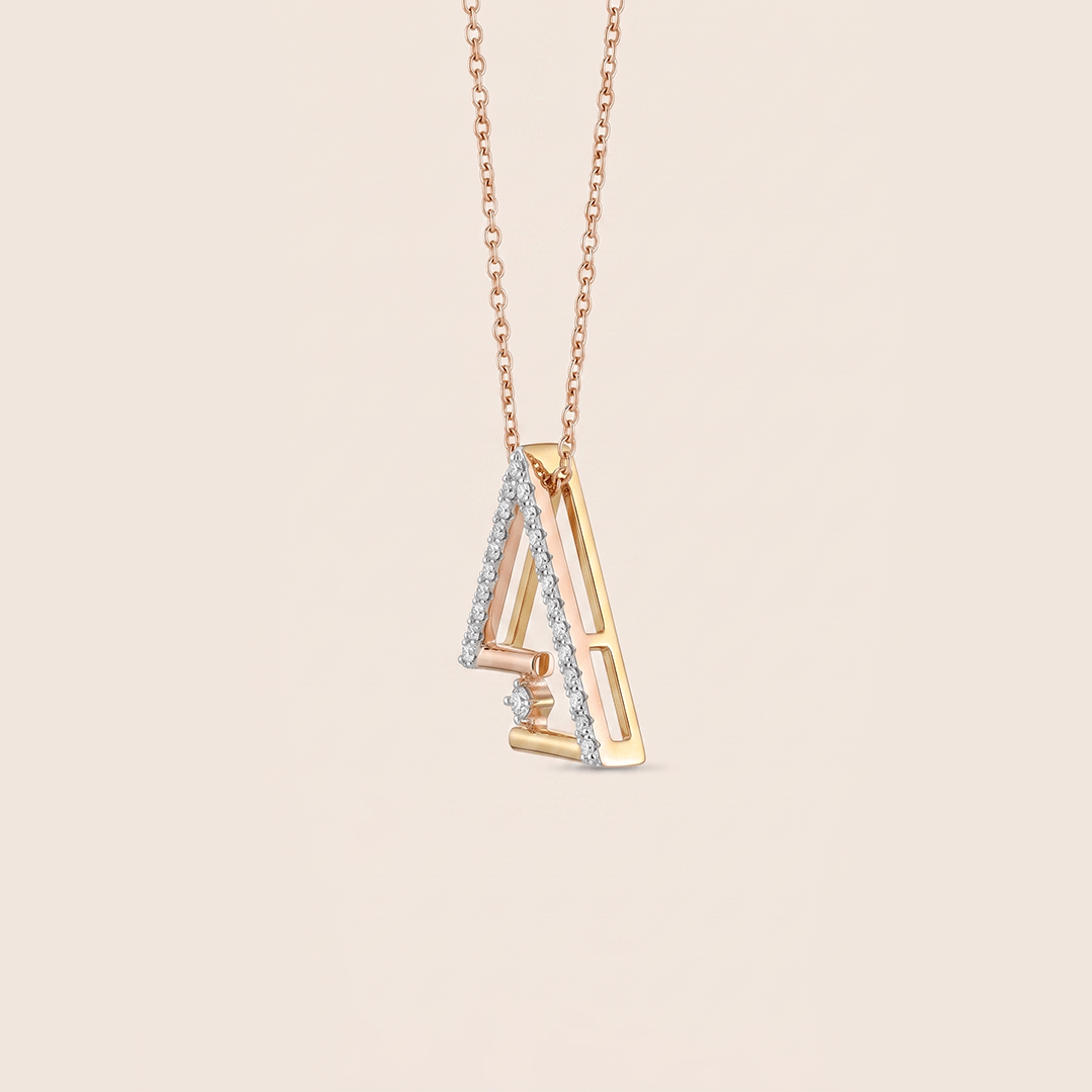 Modern Abstract Triangular Diamond Necklace in 18K Rose Gold