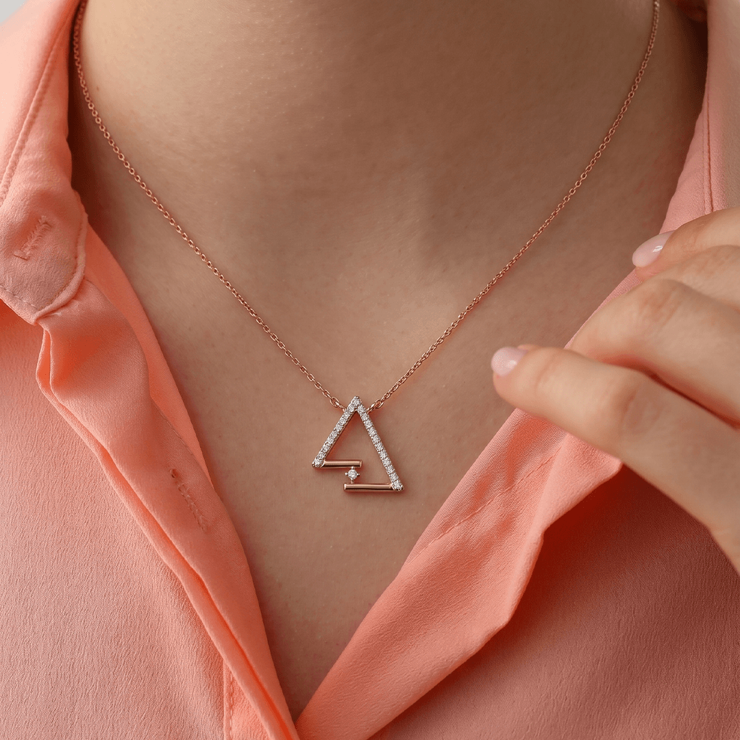 Modern Abstract Triangular Diamond Necklace in 18K Rose Gold