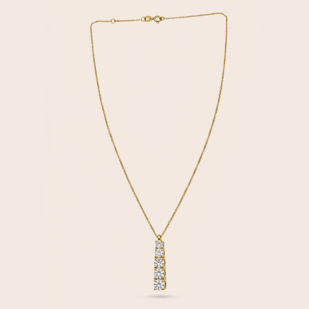 Elegant Five-Stone Vertical Drop Diamond Necklace in 18K Yellow Gold