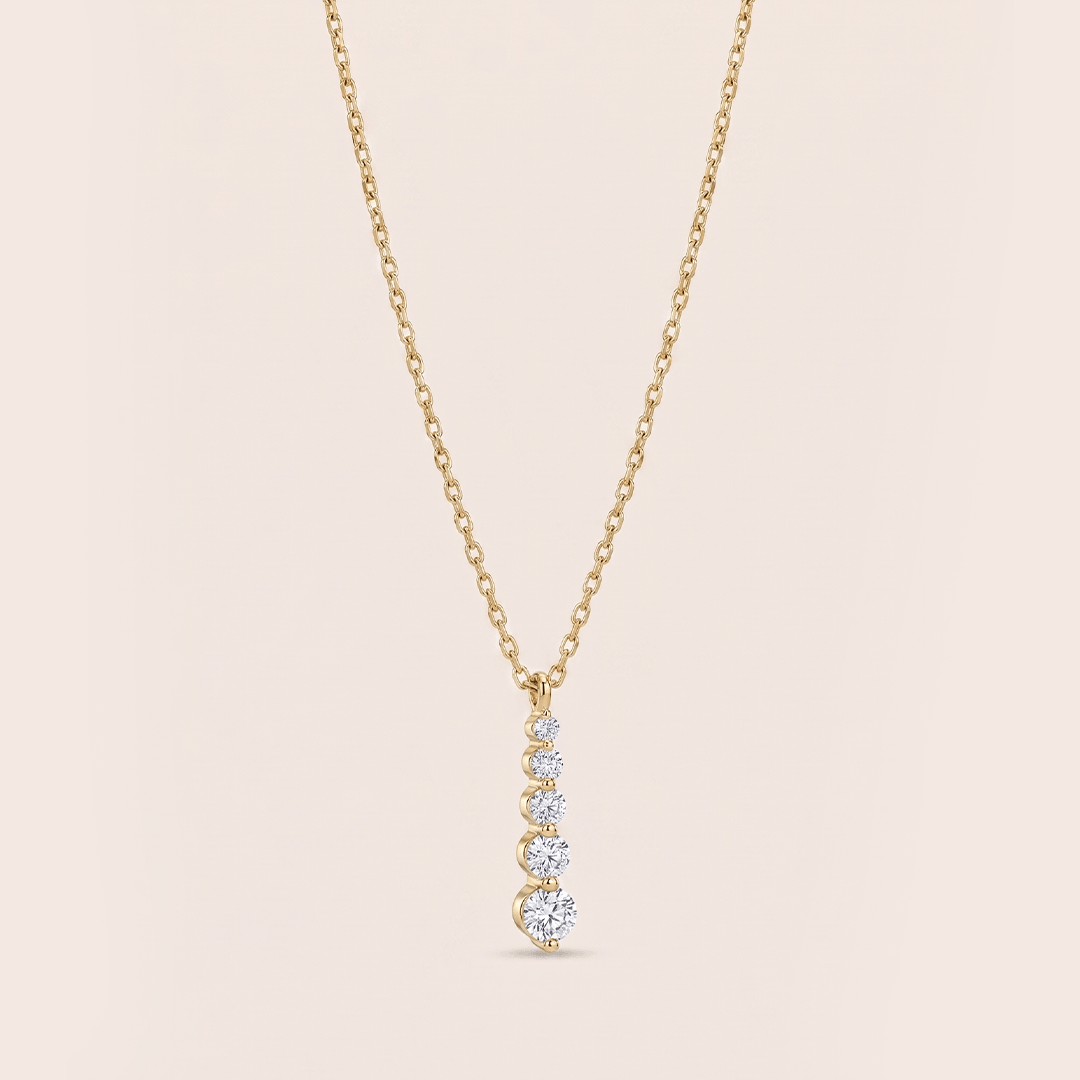 Elegant Five-Stone Vertical Drop Diamond Necklace in 18K Yellow Gold