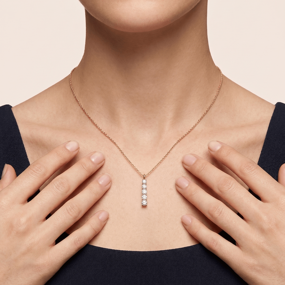 Elegant Five-Stone Vertical Drop Diamond Necklace in 18K Yellow Gold