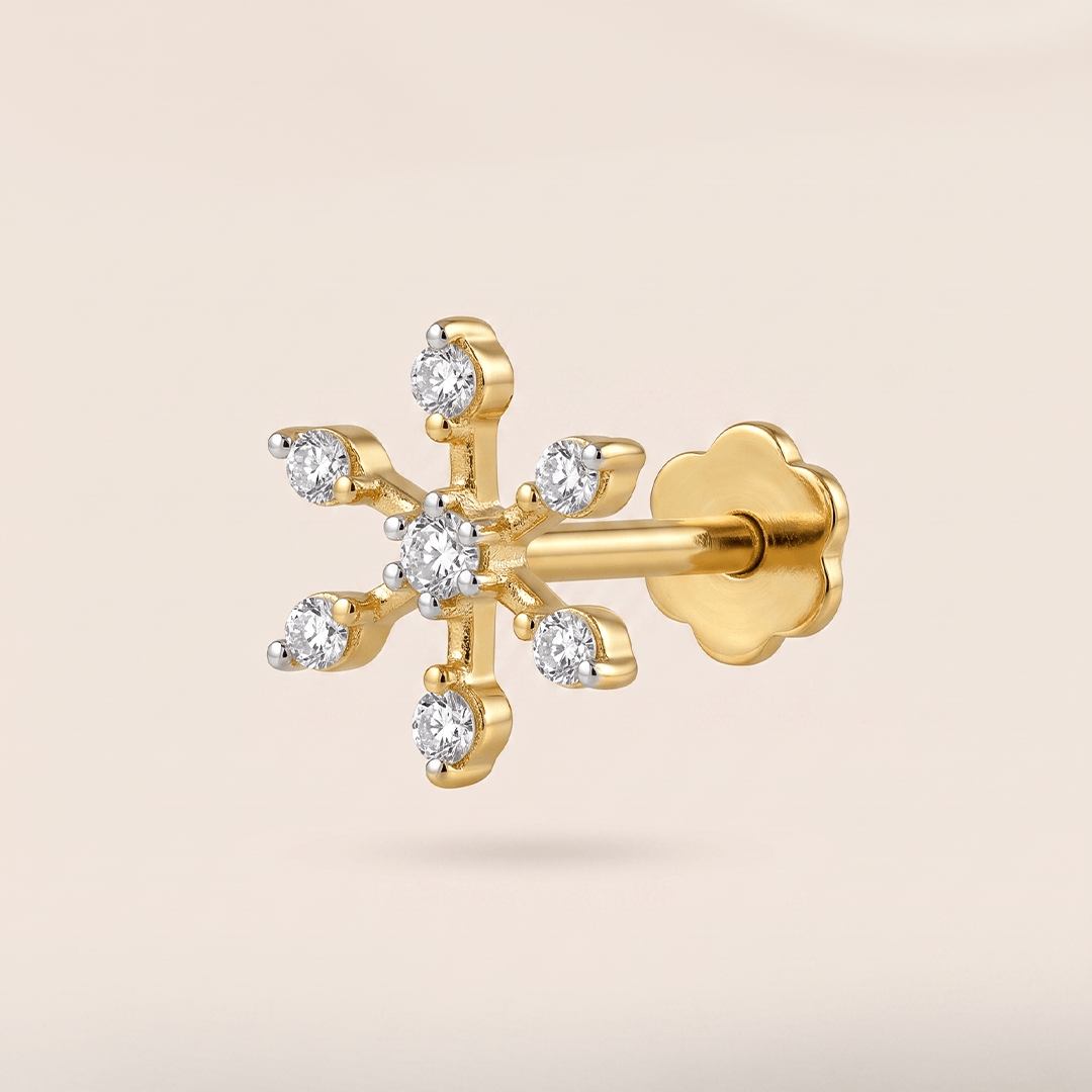 Delicate Snowflake Diamond Nose Pin in 18K Yellow Gold