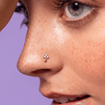 Load image into Gallery viewer, Dainty Diamond Trinity &amp; Hook Nose Pin in 18K Yellow Gold
