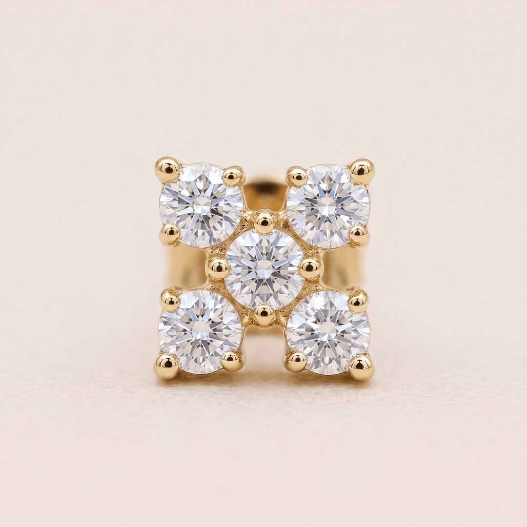 Classic Five-Stone Diamond Floral Nose Pin in 18K Yellow Gold