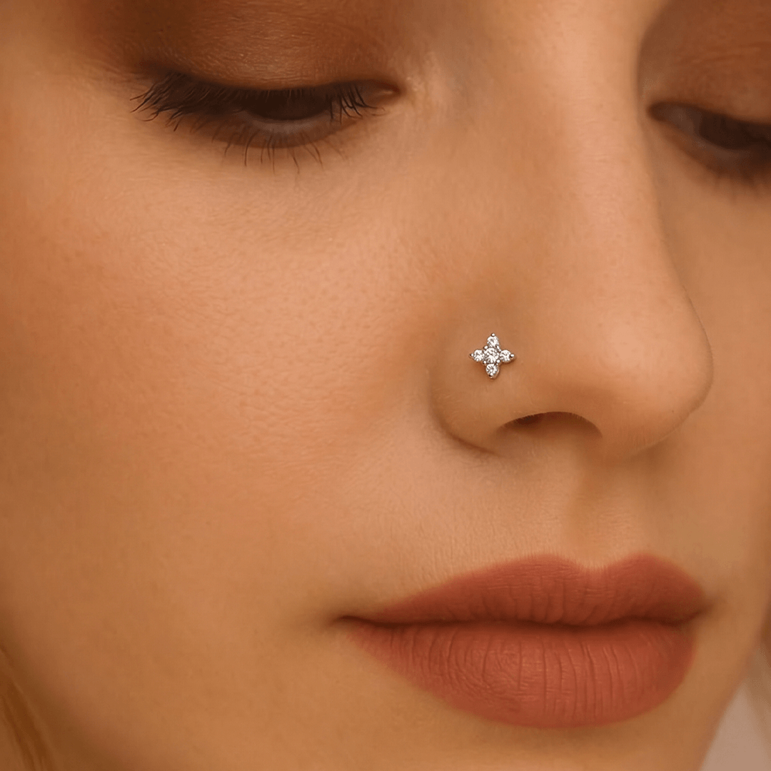 Classic Five-Stone Diamond Floral Nose Pin in 18K Yellow Gold