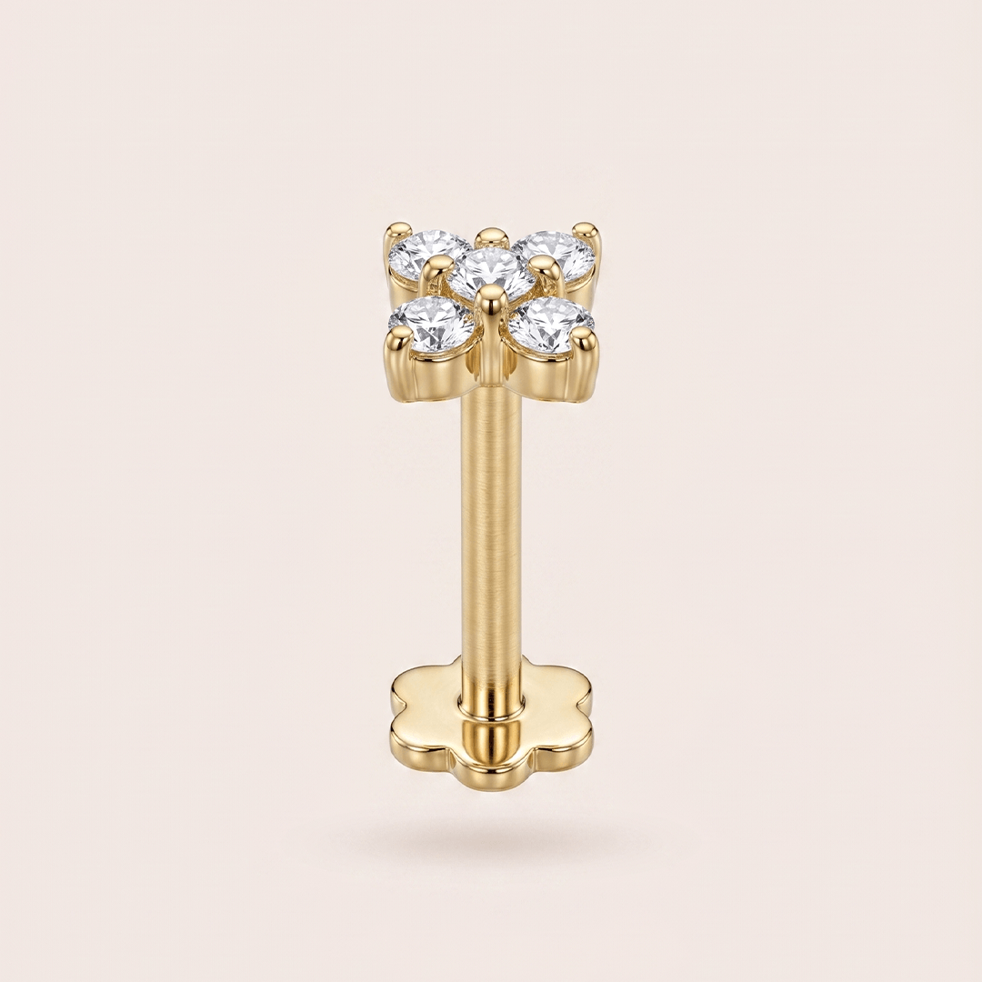 Classic Five-Stone Diamond Floral Nose Pin in 18K Yellow Gold