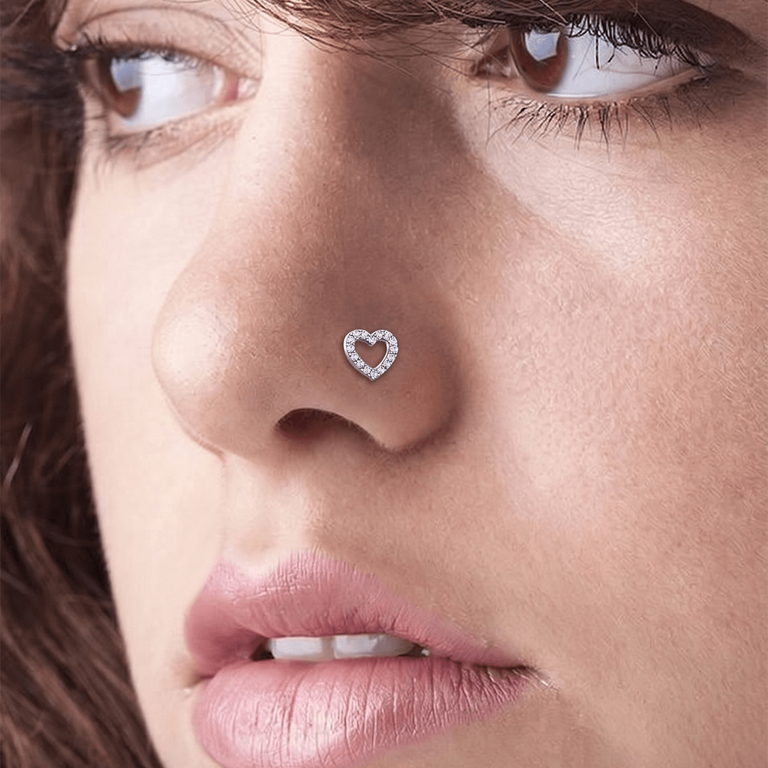 Radiant open heart diamond nose pin in 18k yellow gold
