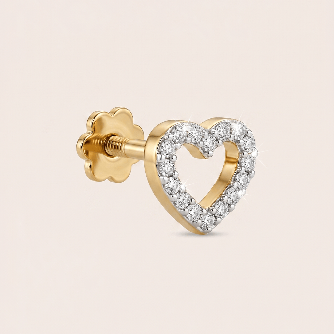 Radiant Open Heart Diamond Nose Pin in 18K Yellow Gold