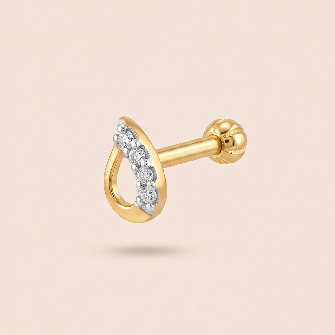 Delicate Open Teardrop Diamond Nose Pin in 18K Yellow Gold