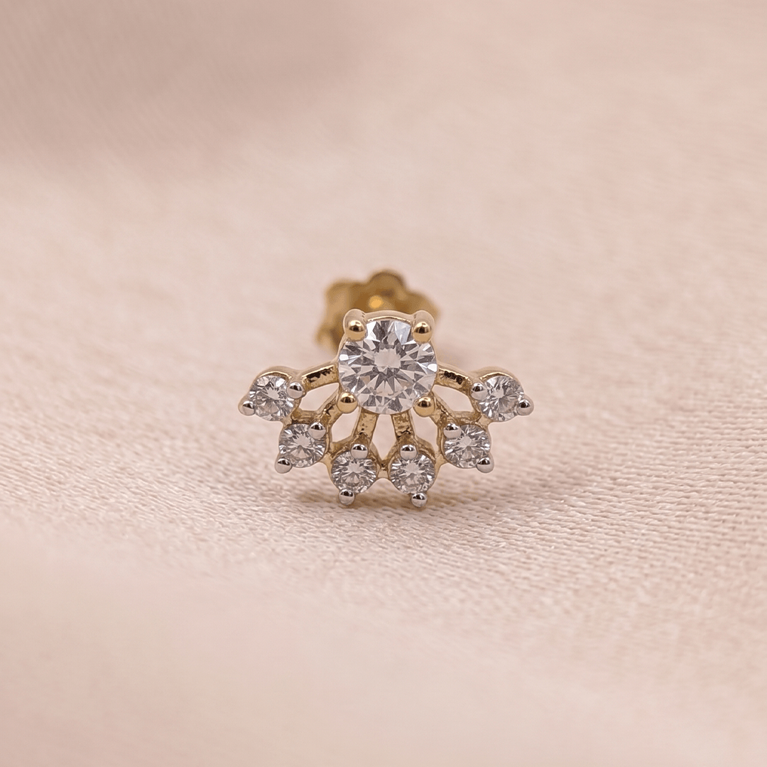 Radiant Diamond Sunburst Halo Nose Pin in 18K Yellow Gold