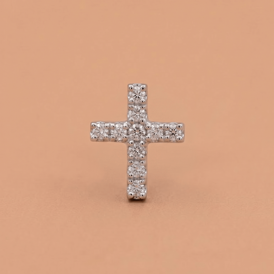 Timeless Diamond Cross Nose Pin in 18K Yellow Gold