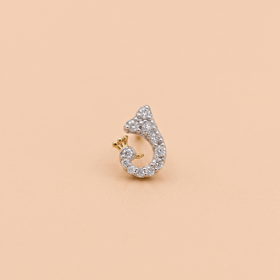Regal Diamond Peacock Nose Pin in 18K Yellow Gold