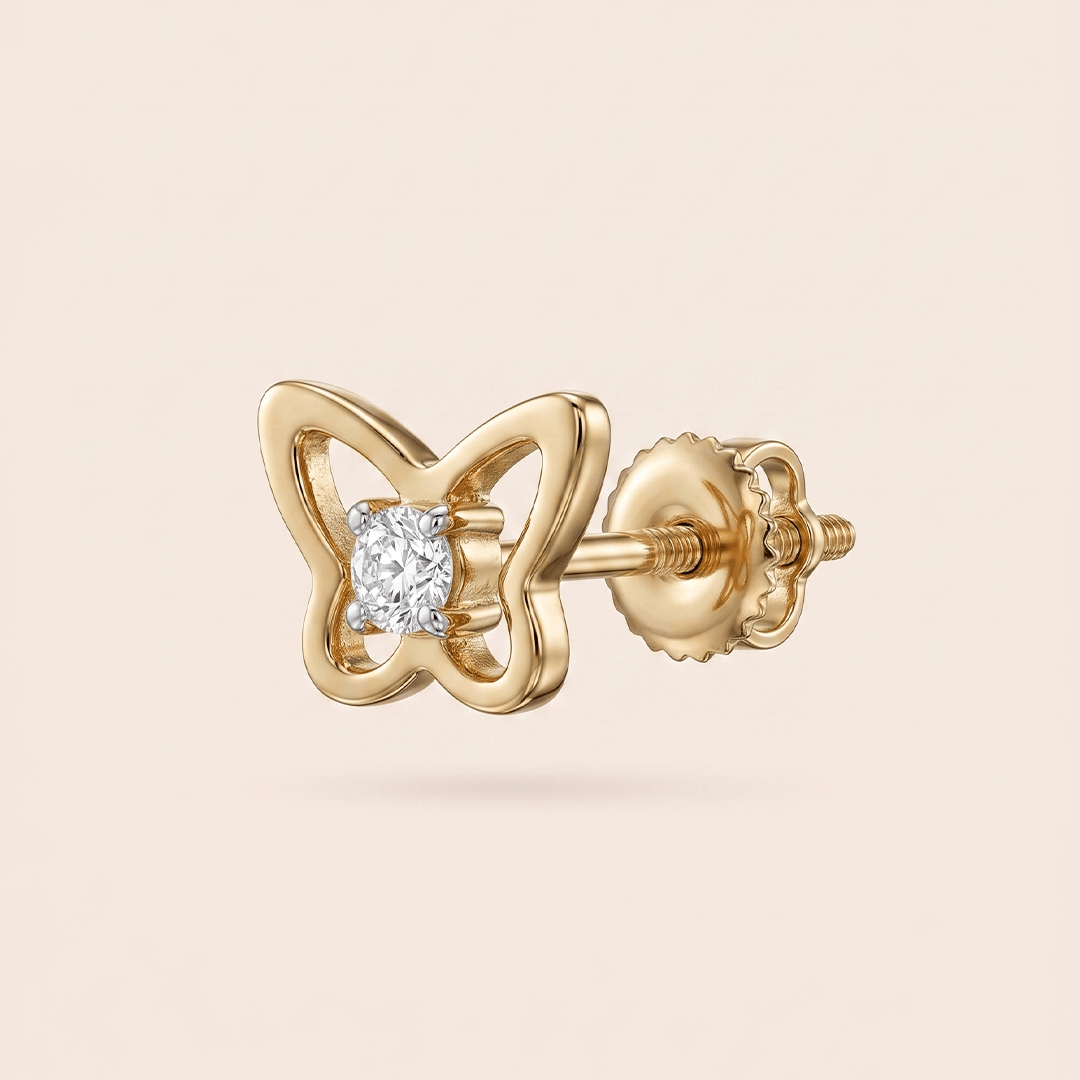 Delicate Open Butterfly Diamond Solitaire Nose Pin in 18K Yellow Gold