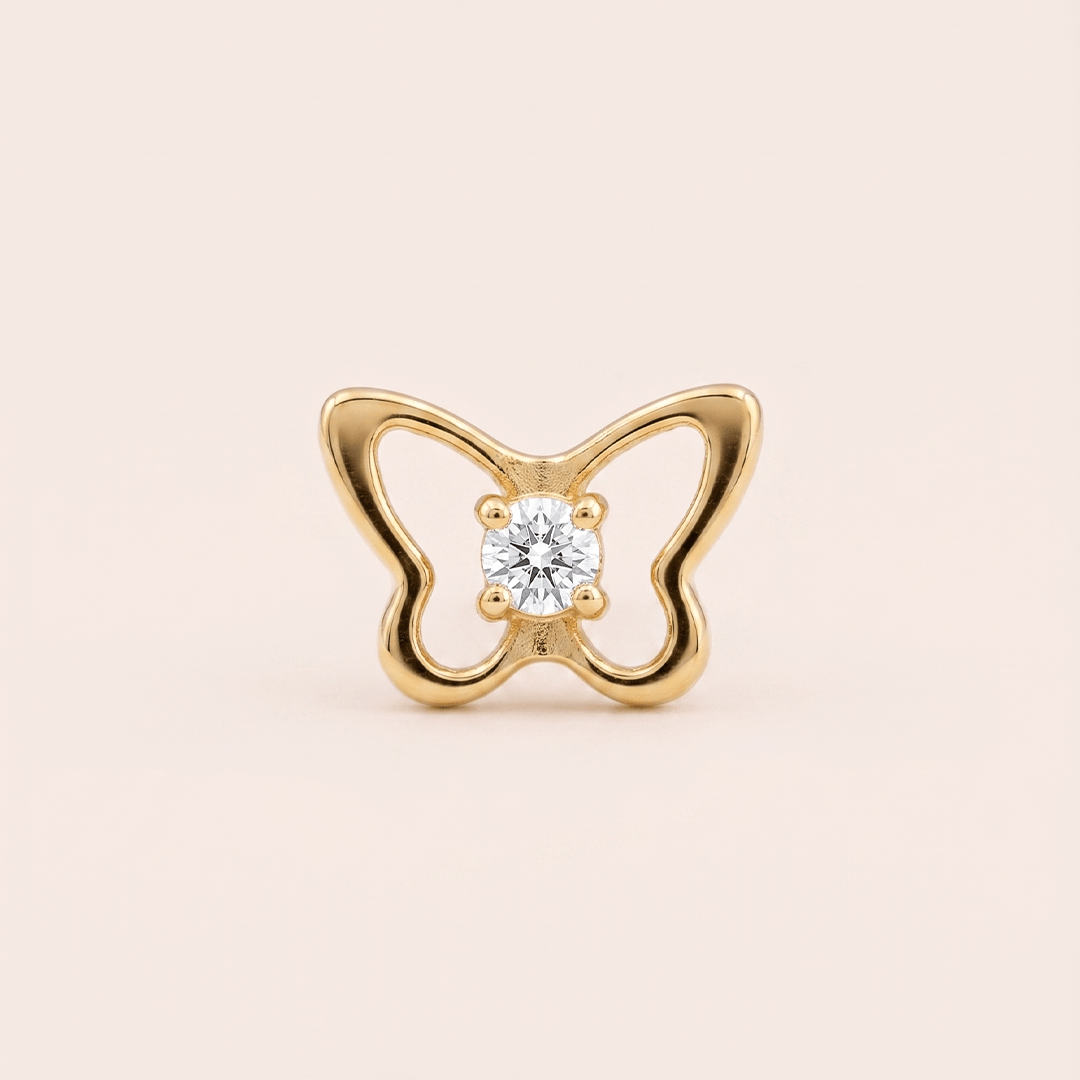 Delicate Open Butterfly Diamond Solitaire Nose Pin in 18K Yellow Gold