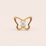 Load image into Gallery viewer, Delicate Open Butterfly Diamond Solitaire Nose Pin in 18K Yellow Gold
