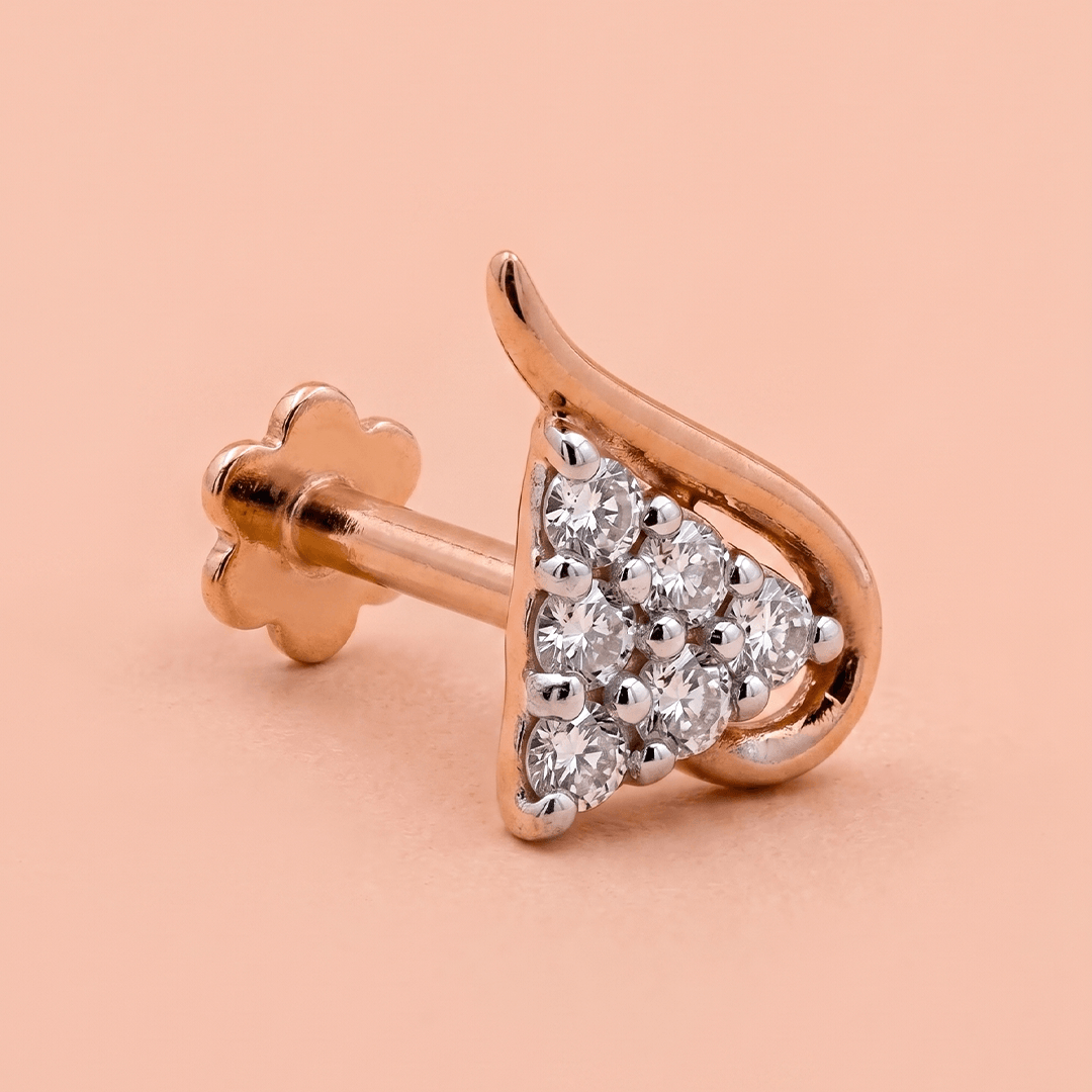 Sweeping Geometric Diamond Cluster Nose Pin in 18K Rose Gold