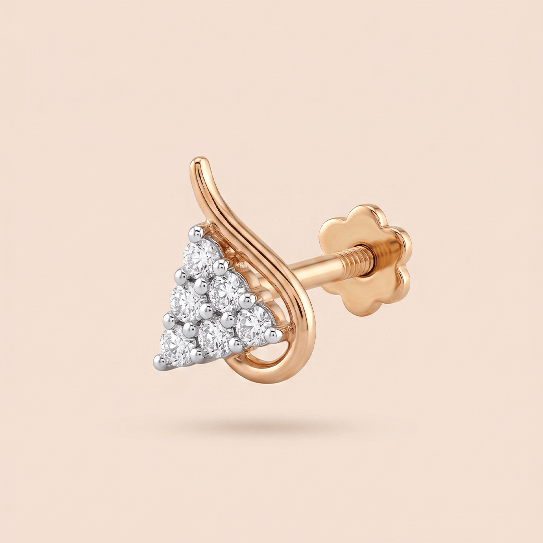 Sweeping Geometric Diamond Cluster Nose Pin in 18K Rose Gold