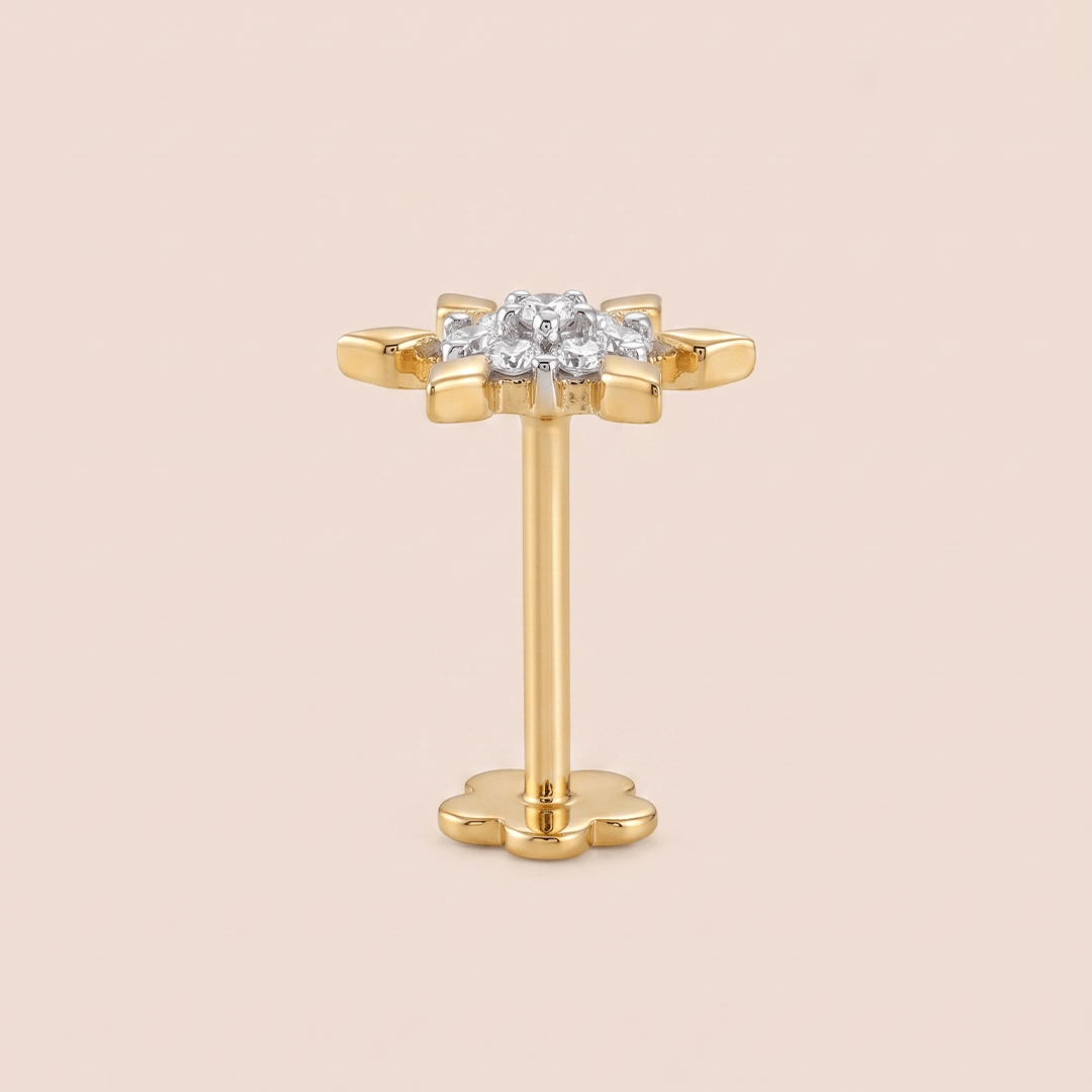 Brilliant Diamond Starburst Nose Pin in 18K Yellow Gold