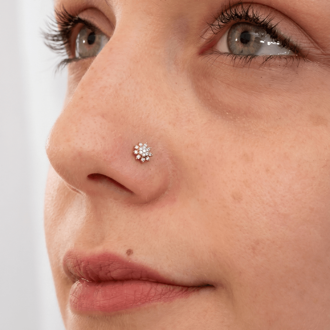 Exquisite Multi-Layered Diamond Floral Nose Pin in 18K Yellow Gold