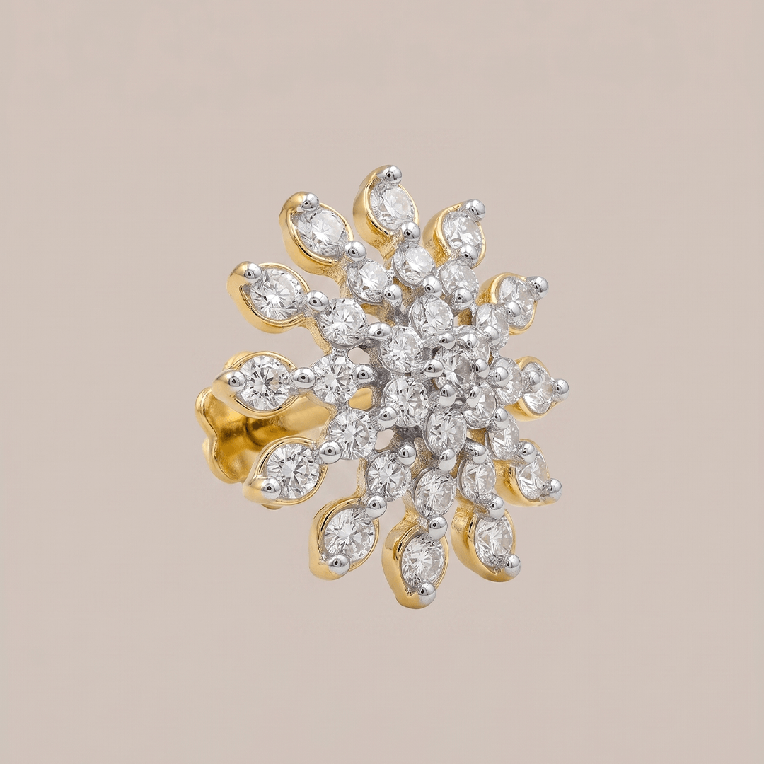 Exquisite Multi-Layered Diamond Floral Nose Pin in 18K Yellow Gold
